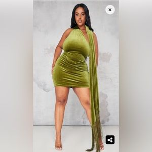 Plus Olive Velvet Drape Detail Bodycon Dress